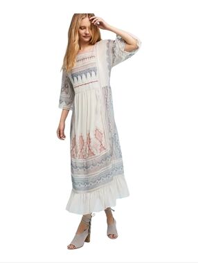 Maeve Womens Ivory Embroidered Lace Coastal Cowgirl Maxi Toronto Dress Medium